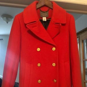J Crew Red pea coat! Like new!